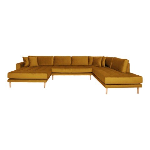Wohnlandschaft >Lido< in Senfgelb, Velour - 370x76x220cm (BxHxT)