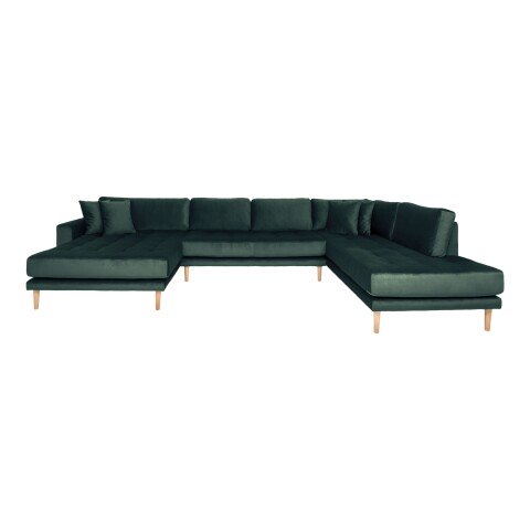 Wohnlandschaft >Lido< in Dunkelgrün, Velour - 370x76x220cm (BxHxT)