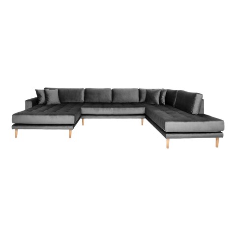 Wohnlandschaft >Lido< in Dunkelgrau, Velour - 370x76x220cm (BxHxT)