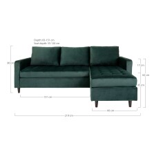 Ecksofa >Firenze< in Grün, Velour - 219x80x83cm (BxHxT)