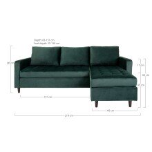 Ecksofa >Firenze< in Grün, Velour - 219x80x83cm (BxHxT)