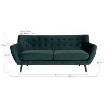 3-Sitzer >Monte< in Grün, velour - 180x85x78cm (BxHxT)
