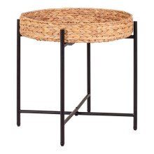 Beistelltisch >Naro< in Schwarz / Natur, Wasserhyazinthe - 50x48,5x50cm (BxHxT)