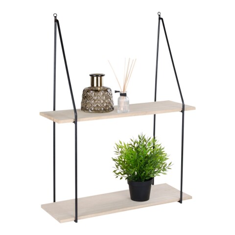 Wandregal >Haag< in Schwarz / Natur, Massivholz - 55x72x21cm (BxHxT)
