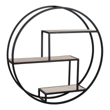Wandregal >Rotterdam< in Schwarz / Natur, Massivholz - 62x14x62cm (BxHxT)