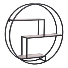 Wandregal >Rotterdam< in Schwarz / Natur, Massivholz - 62x14x62cm (BxHxT)