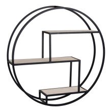 Wandregal >Rotterdam< in Schwarz / Natur, Massivholz - 62x14x62cm (BxHxT)