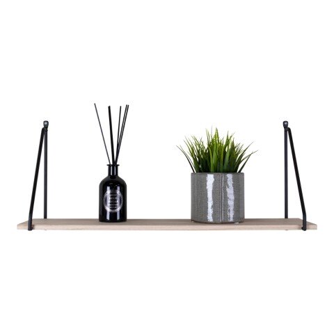 Wandregal >Arnhem< in Schwarz / Natur, Massivholz - 65x27x17cm (BxHxT)