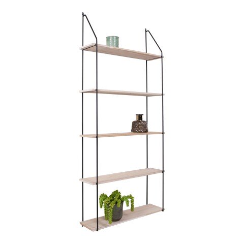 Wandregal >Eindhoven< in Schwarz / Natur, Massivholz - 65x145x17cm (BxHxT)