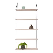 Wandregal >Eindhoven< in Schwarz / Natur, Massivholz - 65x145x17cm (BxHxT)