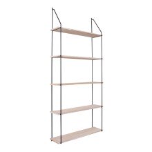 Wandregal >Eindhoven< in Schwarz / Natur, Massivholz - 65x145x17cm (BxHxT)