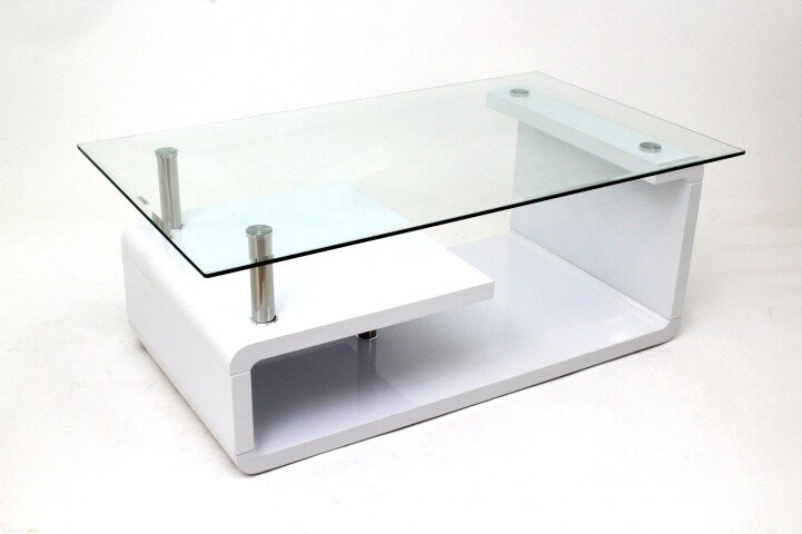 Couchtisch >2/102-11< in Weiß HG, Glas - 110x40x65cm (BxHxT)