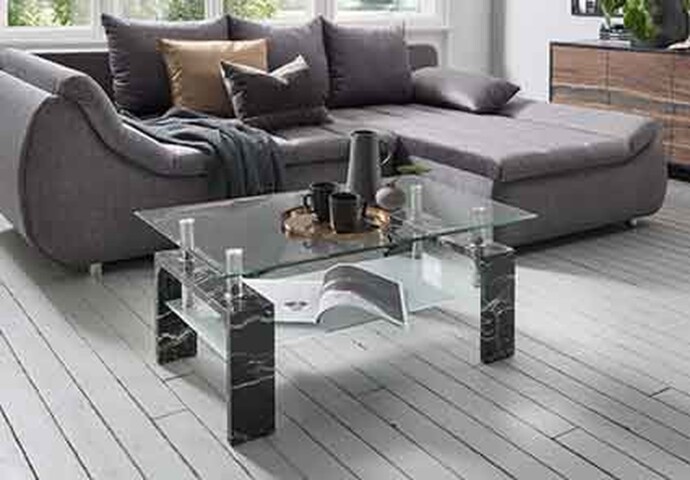 Couchtisch >126/302-23< in Marmoroptik, MDF - 100x45x60cm (BxHxT)