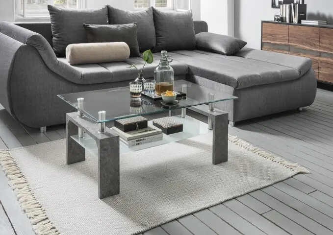Couchtisch >126/302-30< in Klarglas, Stone - 100x60cm (BxH)