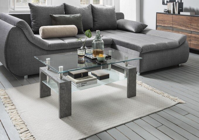 Couchtisch >126/302-30< in Klarglas, Stone - 100x60cm (BxH)