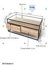 Couchtisch >2073< in Sonoma Eiche, Glas - 110x42cm (BxH)