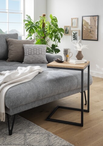 Beistelltisch >3035< in Eiche Massiv, Gestell Metall schwarz - 40x40cm (BxH)