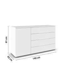 Kommode >Modesty< in alpinweiß aus Holzwerkstoff - 140x81x42cm (BxHxT)