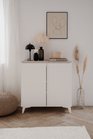 Kommode >Bertrix< in Sandstein / weiß - 88x92x40cm (BxHxT)