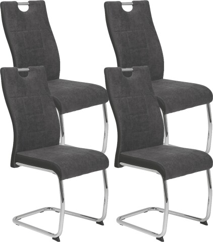 (4er Set) Freischwinger "Alvera" Webstoff Grau, Metallgestell Chrom, Lehne mit Griff