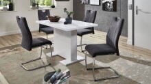 Freischwinger "Alvera" (4er Set) Webstoff Grau, Metallgestell Chrom, Lehne mit Griff