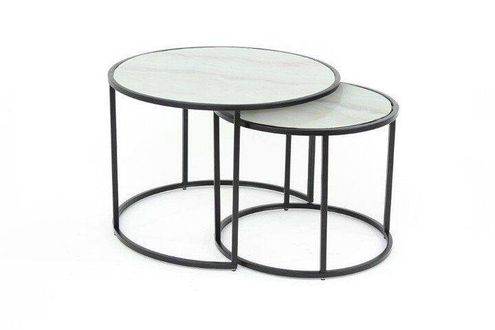 Beistelltisch >2/053-19< in Marmor hell, Metall - 42x65cm (HxD)