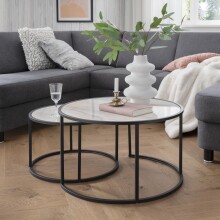Beistelltisch >2/053-19< in Marmor hell, Metall - 42x65cm (HxD)