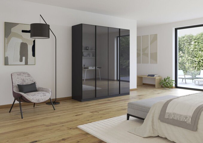 Drehtürenschrank >Monostar< in Glas basalt / grau metallic - 181x210x54 (BxHxT)