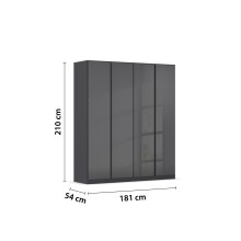 Drehtürenschrank >Modesty< in Glas basalt / grau metallic - 181x210x54 (BxHxT)