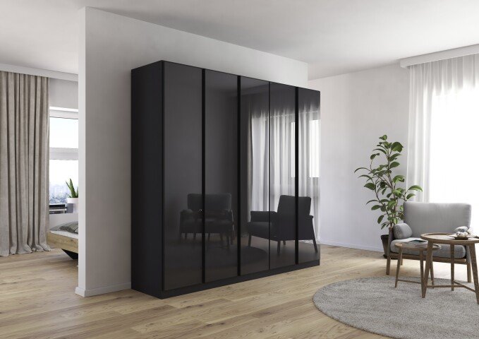 Drehtürenschrank >Monostar< in Glas basalt / grau metallic - 226x210x54 (BxHxT)