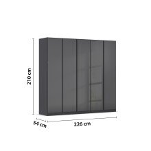 Drehtürenschrank >Modesty< in Glas basalt / grau metallic - 226x210x54 (BxHxT)