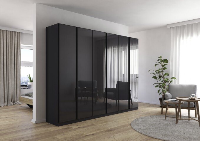 Drehtürenschrank >Monostar< in Glas basalt / grau metallic - 271x210x54 (BxHxT)