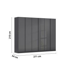 Drehtürenschrank >Modesty< in Glas basalt / grau metallic - 271x210x54 (BxHxT)