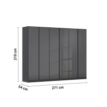 Drehtürenschrank >Modesty< in Glas basalt / grau metallic - 271x210x54 (BxHxT)
