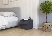 Nachtkommode >Modesty< in Glas basalt / grau metallic - 47x43x42 (BxHxT)