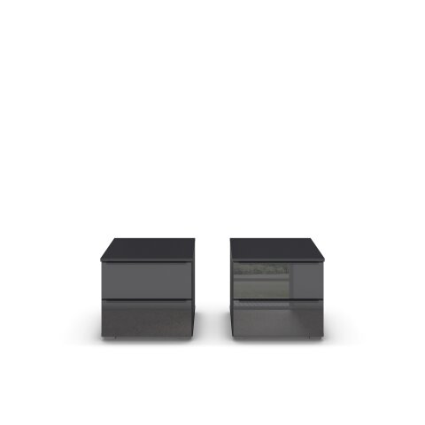 Nachtkommode >Modesty< (2er-Set) in Glas basalt / grau metallic - 47x43x42cm B/H/T