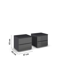 Nachtkommode >Modesty< (2er-Set) in Glas basalt /...