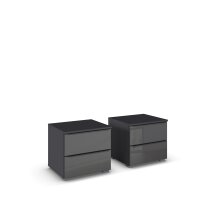 Nachtkommode >Modesty< (2er-Set) in Glas basalt / grau metallic - 47x43x42cm B/H/T