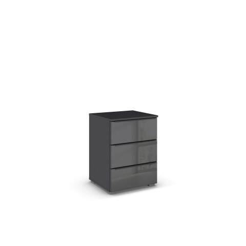 Nachtkommode >Modesty< in Glas basalt / grau metallic - 47x62x42 (BxHxT)