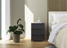 Nachtkommode >Modesty< in Glas basalt / grau metallic - 47x62x42 (BxHxT)