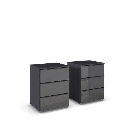 Nachtkommode >Modesty< (2er-Set) in Glas basalt / grau metallic