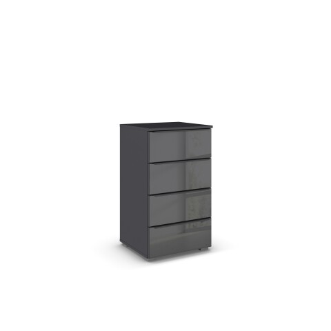 Kommode >Modesty< in Glas basalt / grau metallic - 47x81x42 (BxHxT)