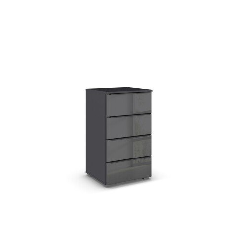 Kommode >Modesty< in Glas basalt / grau metallic - 47x81x42 (BxHxT)