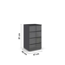 Kommode >Modesty< in Glas basalt / grau metallic - 47x81x42 (BxHxT)