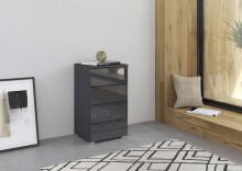 Kommode >Modesty< in Glas basalt / grau metallic - 47x81x42 (BxHxT)