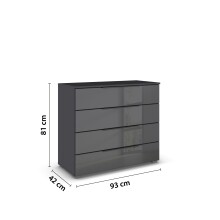 Kommode >Modesty< in Glas basalt / grau metallic - 93x81x42 (BxHxT)