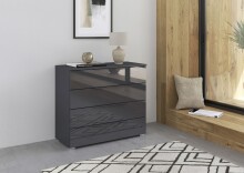 Kommode >Modesty< in Glas basalt / grau metallic - 93x81x42 (BxHxT)