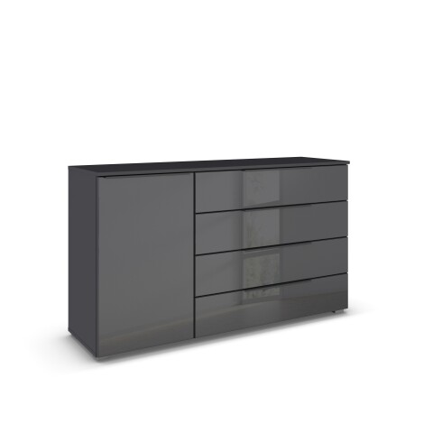 Sideboard >Modesty< in Glas basalt / grau metallic - 140x81x42 (BxHxT)