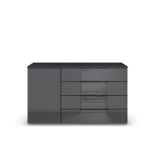 Sideboard >Modesty< in Glas basalt / grau metallic - 140x81x42 (BxHxT)