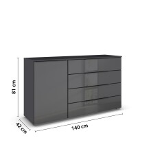Sideboard >Monostar< in Glas basalt / grau metallic - 140x81x42 (BxHxT)